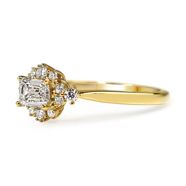 18ct Yellow Gold Emerald Cut Diamond Cluster Ring
