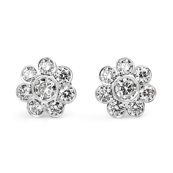 18ct White Gold Daisy Diamond Stud Earrings