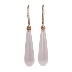 18ct Rose Gold Diamond and Rose Quartz Drop Earrings