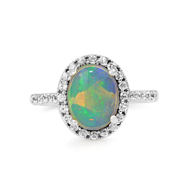 10ct White Gold Opal Diamond Halo Ring