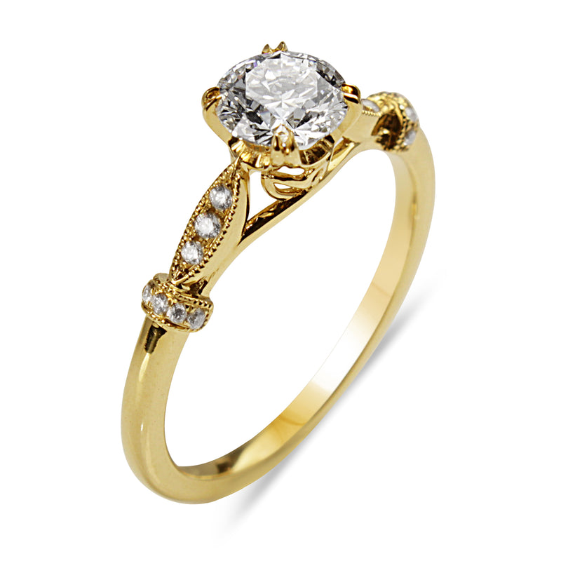 18ct Yellow Gold Vintage Style Diamond Solitaire Ring