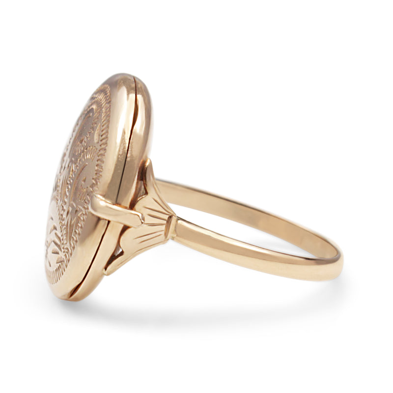 9ct Rose Gold Engraved Locket Ring