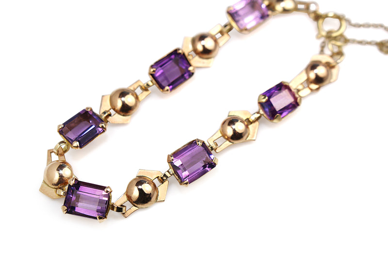 14ct Yellow Gold Vintage Amethyst Bracelet