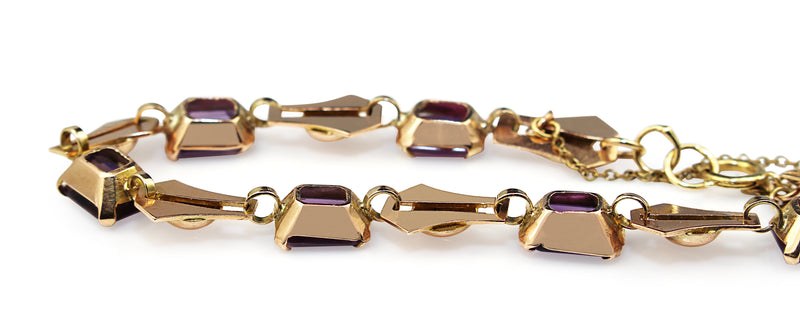 14ct Yellow Gold Vintage Amethyst Bracelet