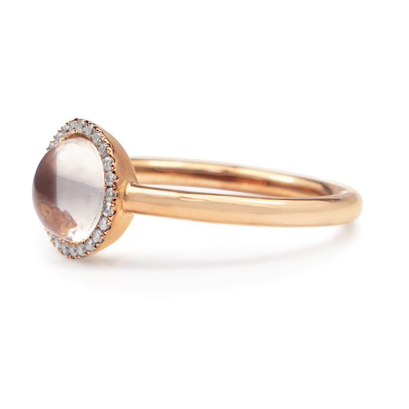 9ct Rose Gold Rose Quartz and Diamond Halo Ring