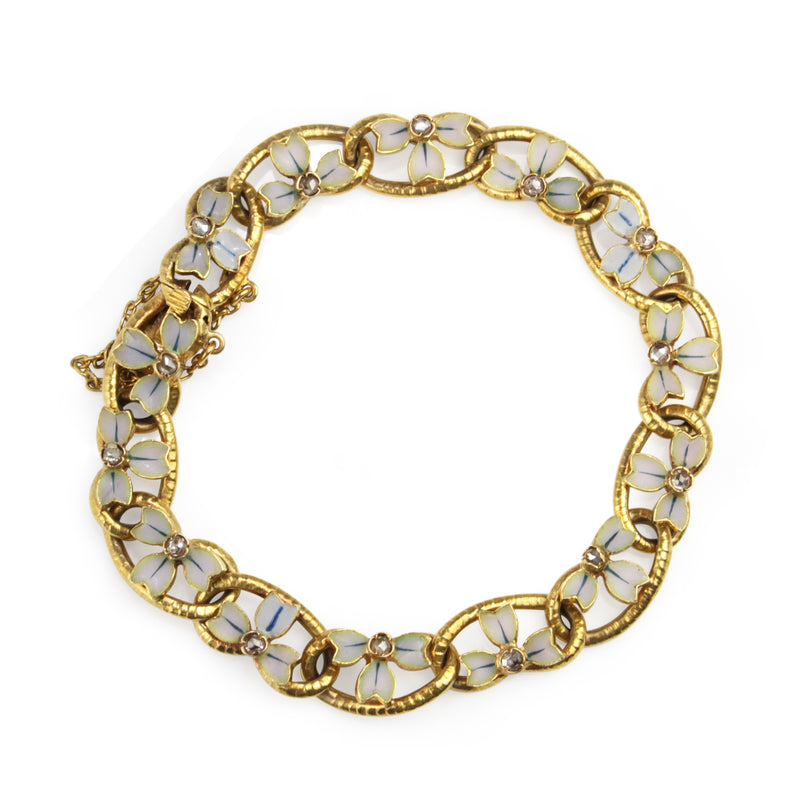 18ct Yellow Gold Antique French Enamel and Rose Cut Diamond Bracelet