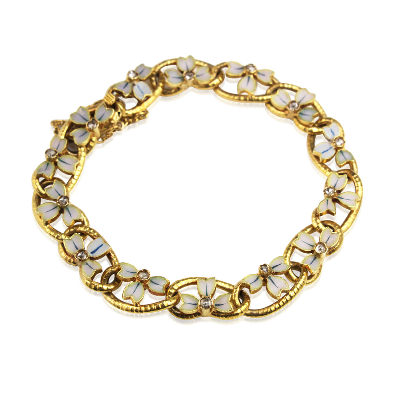 18ct Yellow Gold Antique French Enamel and Rose Cut Diamond Bracelet