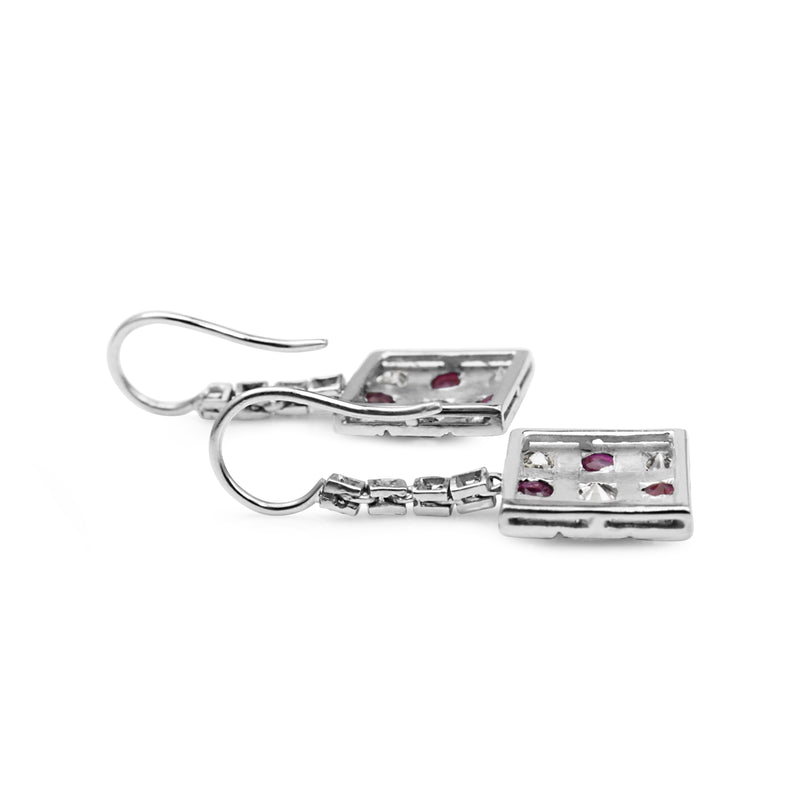 Palladium and 18ct White Gold Vintage Ruby and Diamond Checkerboard Earrings