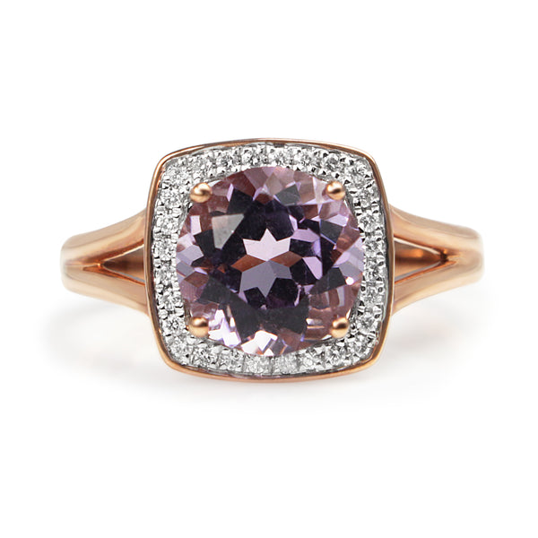 9ct Rose Gold Amethyst and Diamond Halo Ring