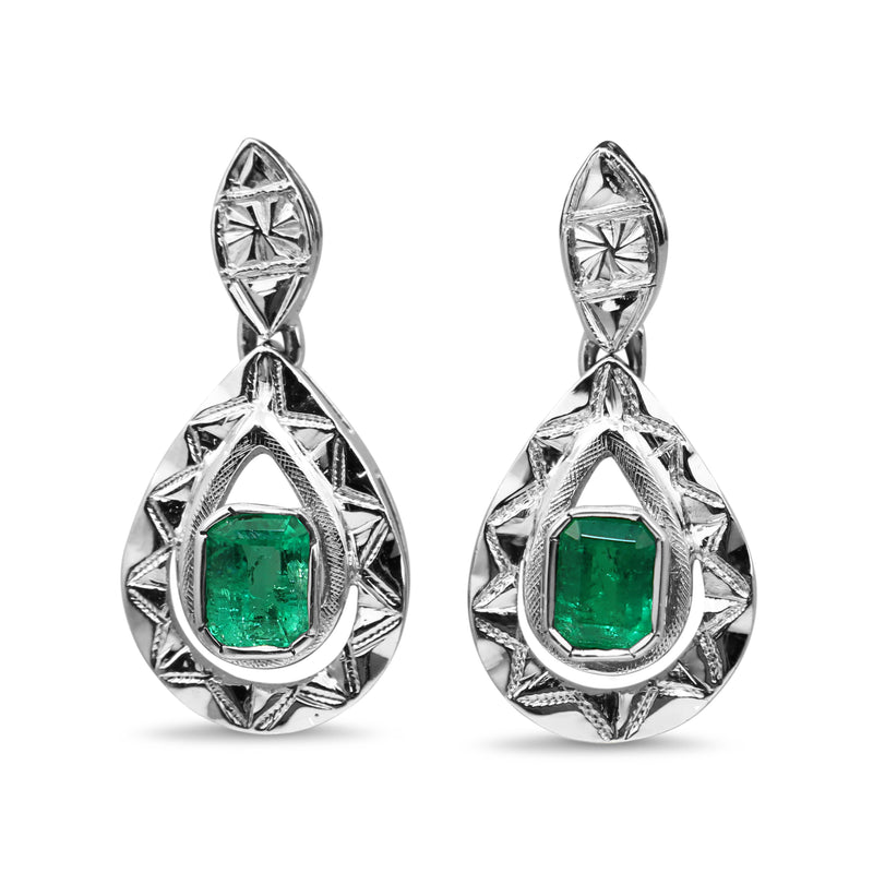 Platinum Art Deco Emerald Earrings