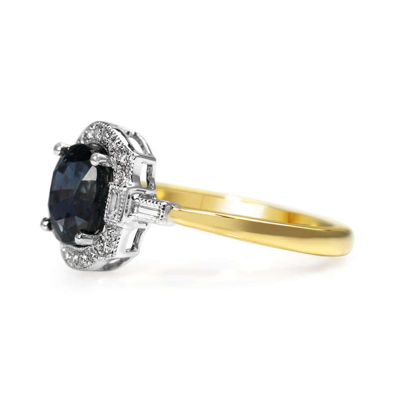 18ct Yellow and White Gold Deco Style Sapphire and Diamond Ring