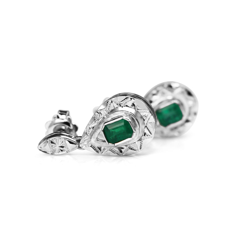Platinum Art Deco Emerald Earrings