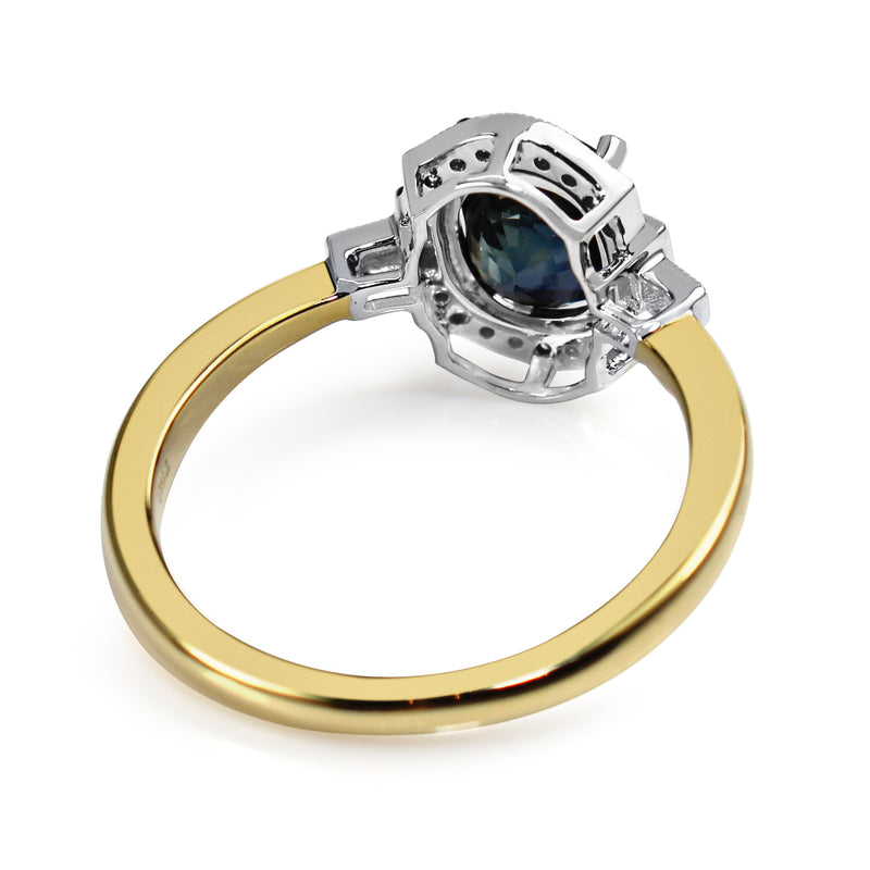 18ct Yellow and White Gold Deco Style Sapphire and Diamond Ring