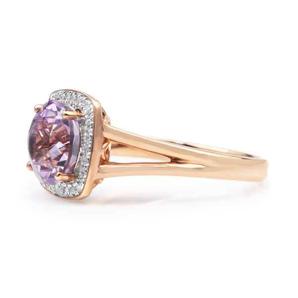 9ct Rose Gold Amethyst and Diamond Halo Ring