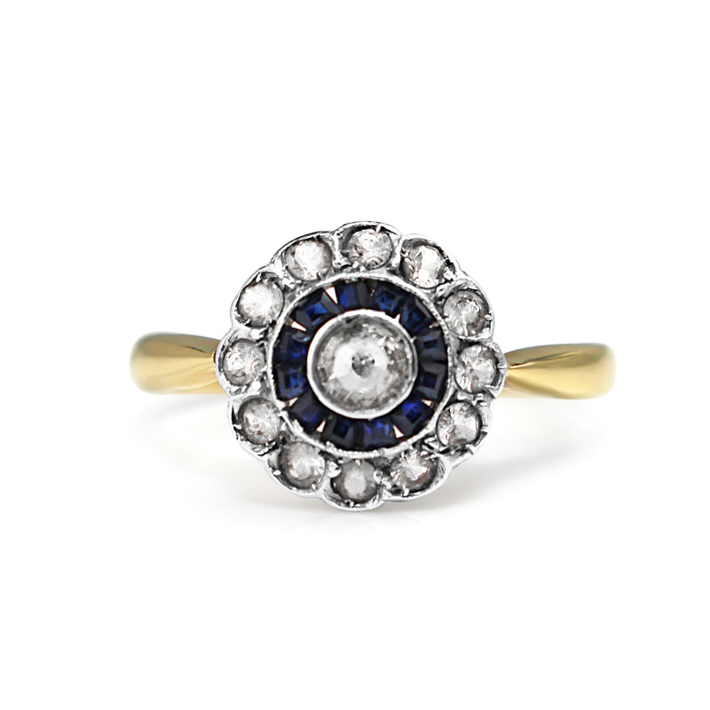 18ct Yellow and White Gold Antique Sapphire and Diamond Daisy Ring