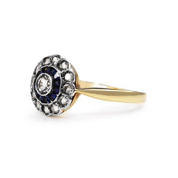 18ct Yellow and White Gold Antique Sapphire and Diamond Daisy Ring