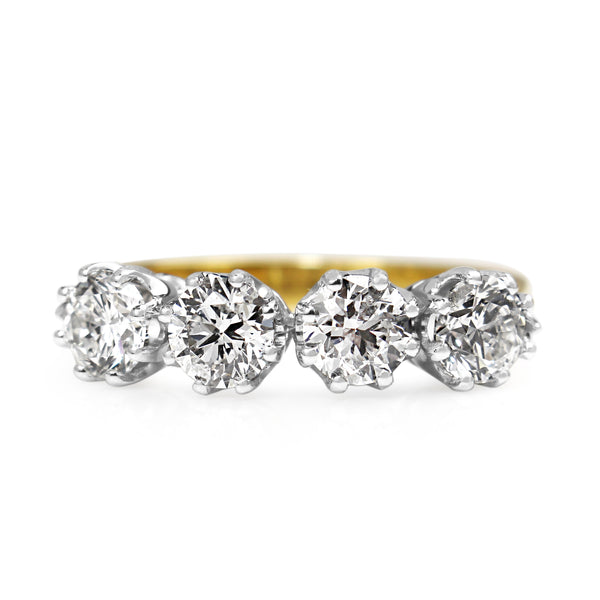 18ct Yellow and White Gold Victorian Style 4 Stone Diamond Ring