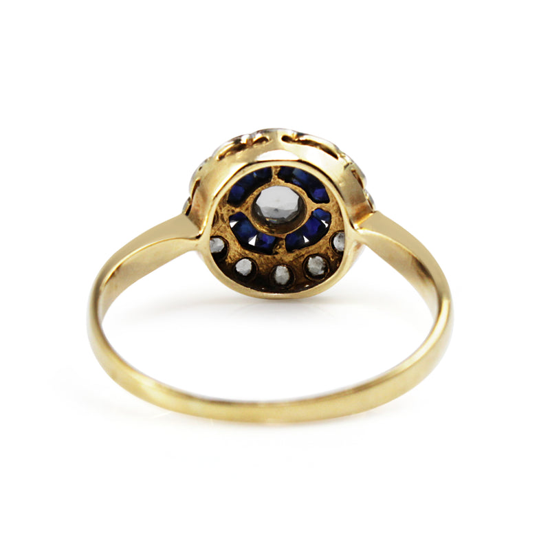 18ct Yellow and White Gold Antique Sapphire and Diamond Daisy Ring