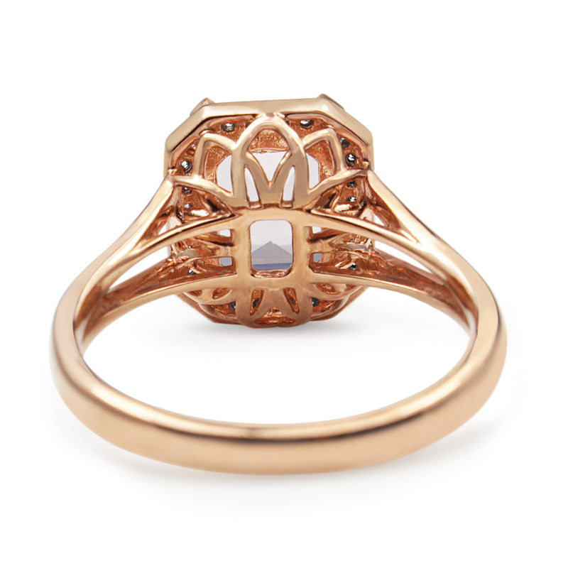 9ct Rose Gold Rose Quartz Diamond Halo Ring
