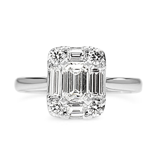 18ct White Gold Emerald Cut Diamond Deco Style Ring