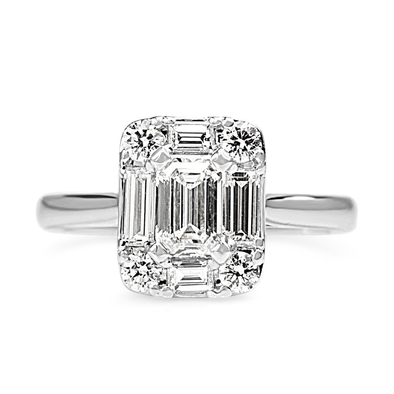 18ct White Gold Emerald Cut Diamond Deco Style Ring