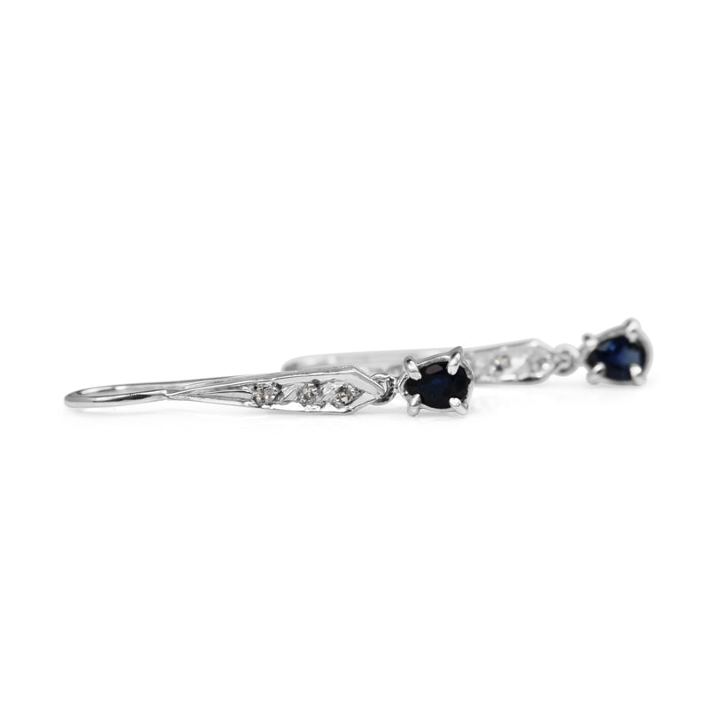 Platinum and Palladium Vintage Sapphire and Single Cut Diamond Earrings