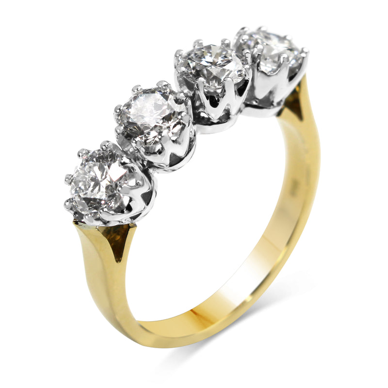 18ct Yellow and White Gold Victorian Style 4 Stone Diamond Ring