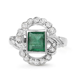 Palladium Art Deco Emerald and Diamond Ring