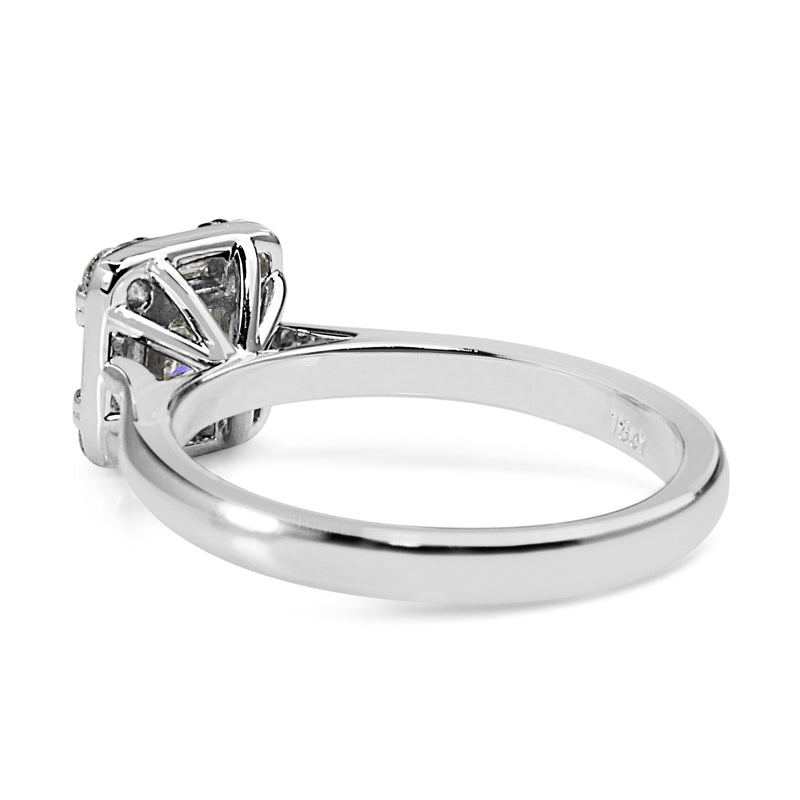 18ct White Gold Deco Style Asscher Cut Diamond Halo Ring