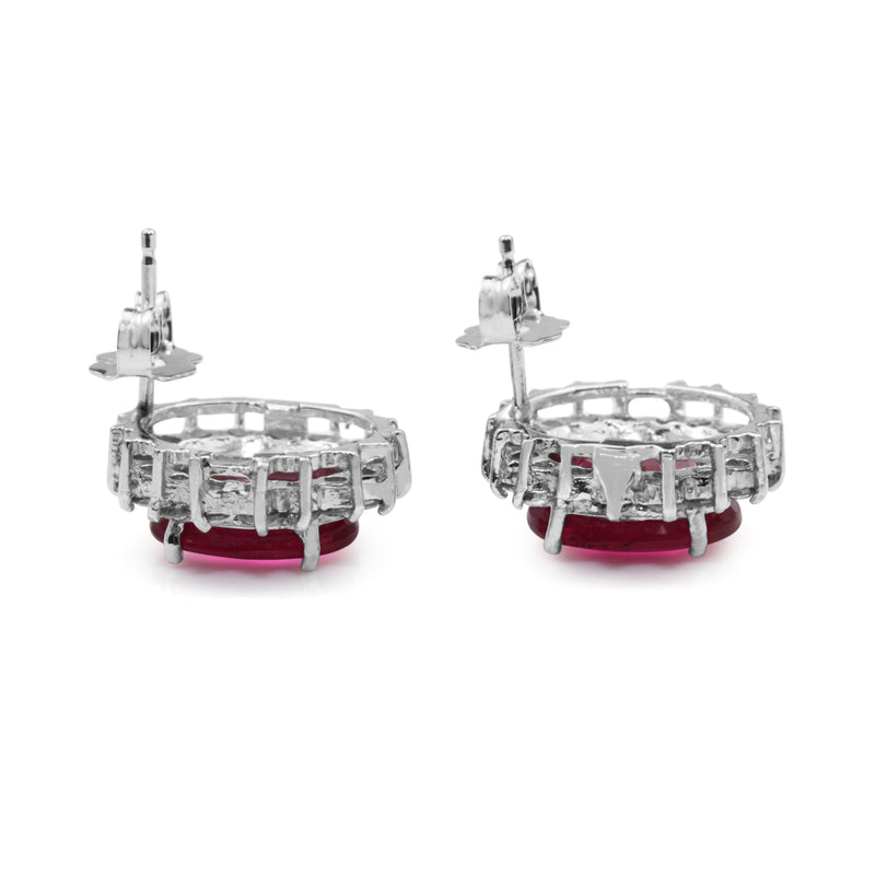 14ct White Gold Treated Ruby and Diamond Halo Earrings