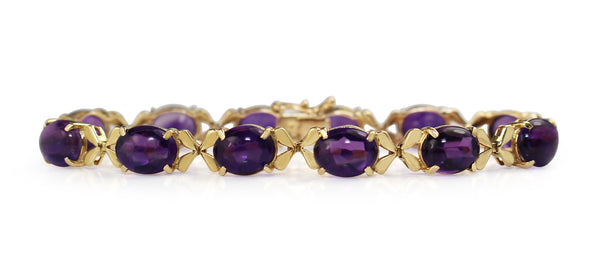 14ct Yellow Gold Cabochon Amethyst Vintage Bracelet