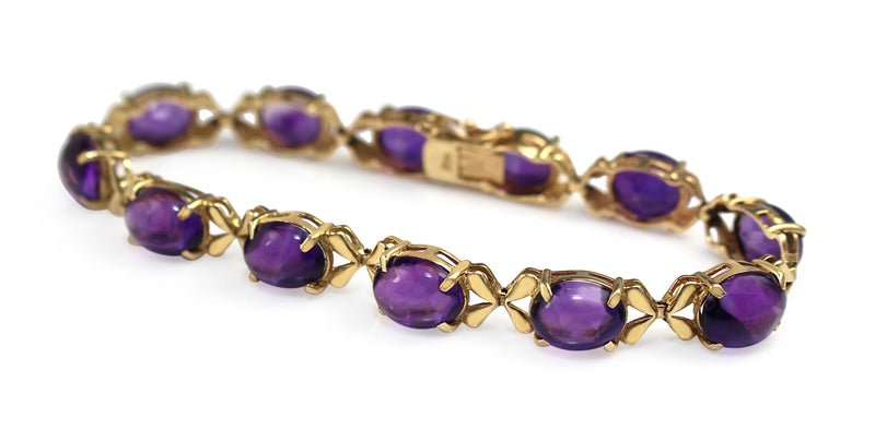 14ct Yellow Gold Cabochon Amethyst Vintage Bracelet