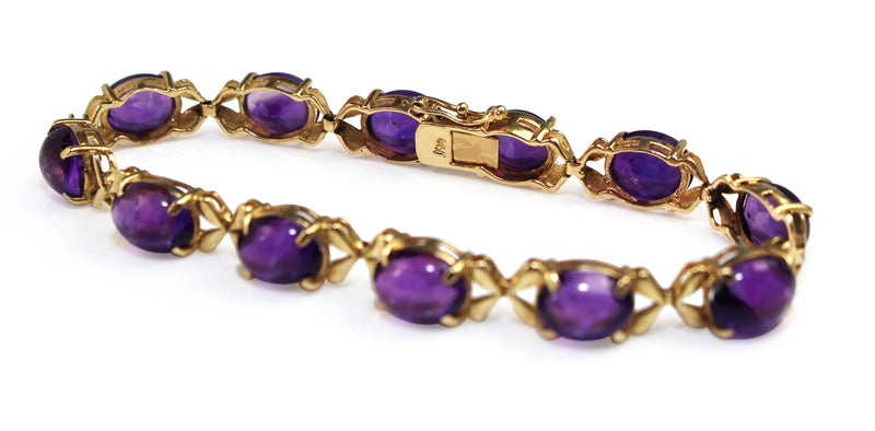 14ct Yellow Gold Cabochon Amethyst Vintage Bracelet