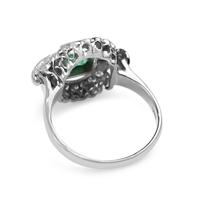 Palladium Art Deco Emerald and Diamond Ring