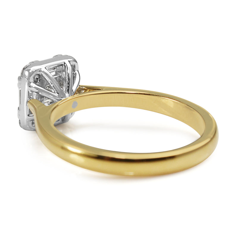 18ct Yellow and White Gold Deco Style Asscher Cut Diamond Halo Ring