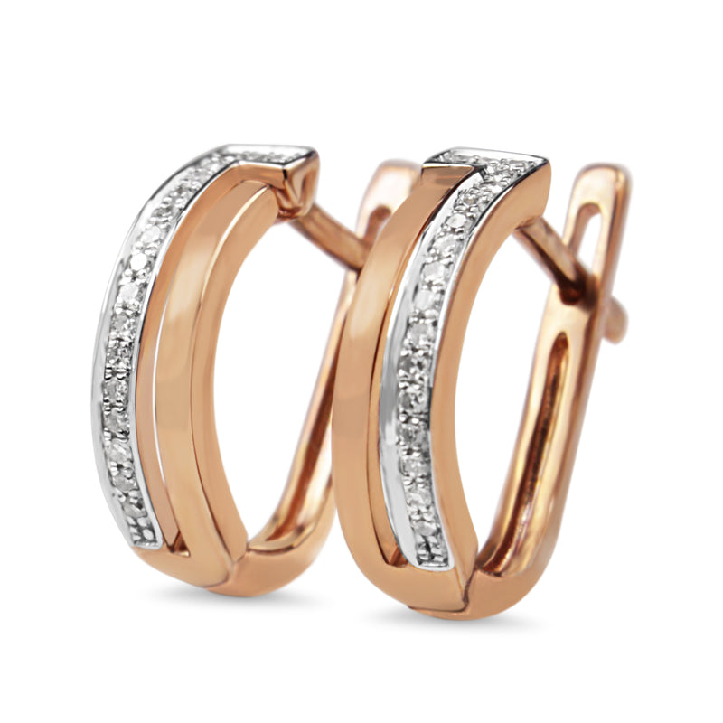 9ct Rose and White Gold Diamond Hoop Earrings