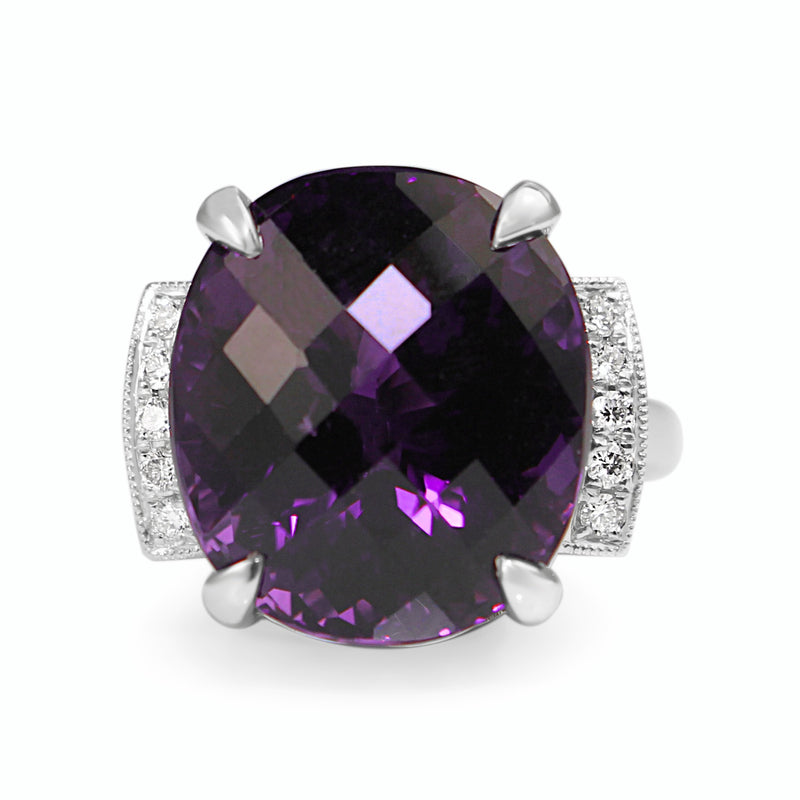 18ct White Gold Amethyst and Diamond Cocktail Ring