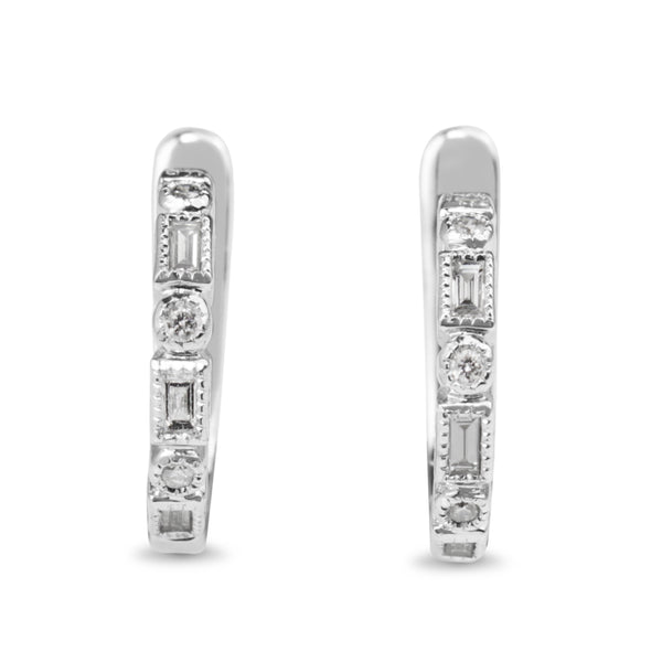 9ct White Gold Deco Style Diamond Hoop Earrings