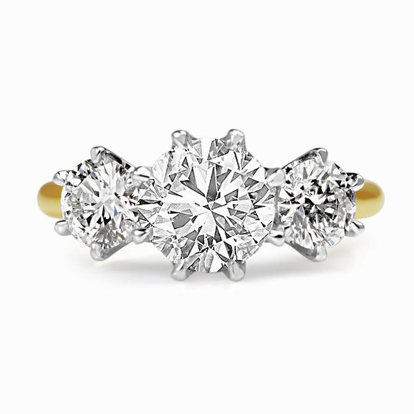 18ct Yellow and White Gold Victorian Style 3 Stone Diamond Ring