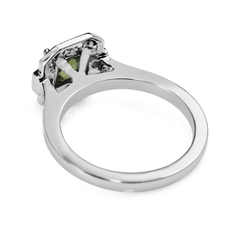 18ct White Gold Deco Style Green Sapphire and Diamond Ring