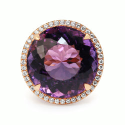 18ct Rose Gold Amethyst and Diamond Halo Cocktail Ring