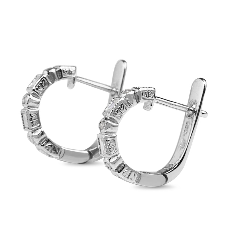 9ct White Gold Deco Style Diamond Hoop Earrings