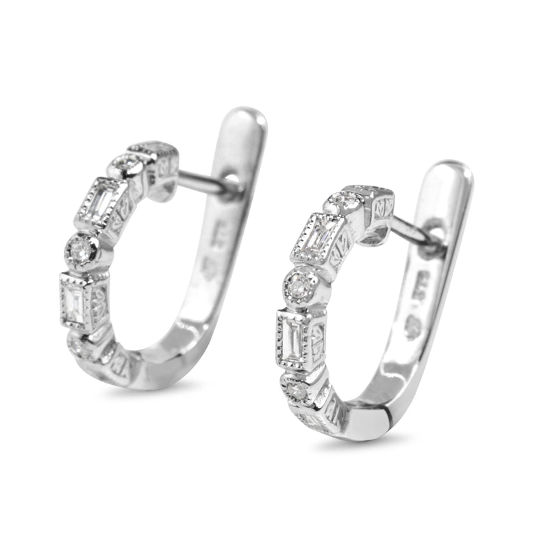 9ct White Gold Deco Style Diamond Hoop Earrings