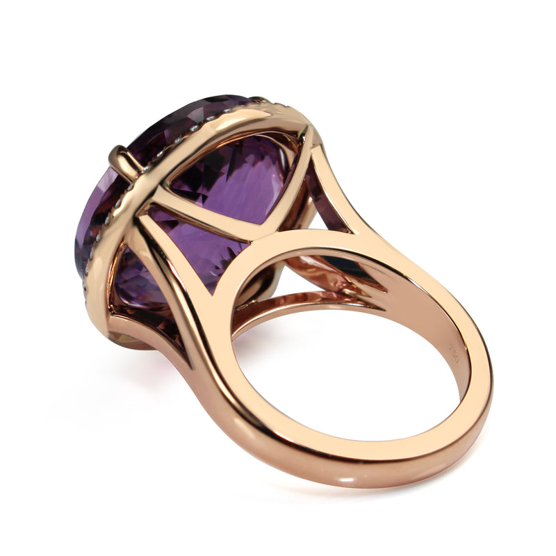 18ct Rose Gold Amethyst and Diamond Halo Cocktail Ring