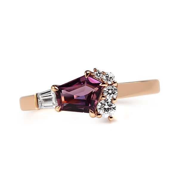 18ct Rose Gold Pink/Purple Sapphire and Diamond Ring