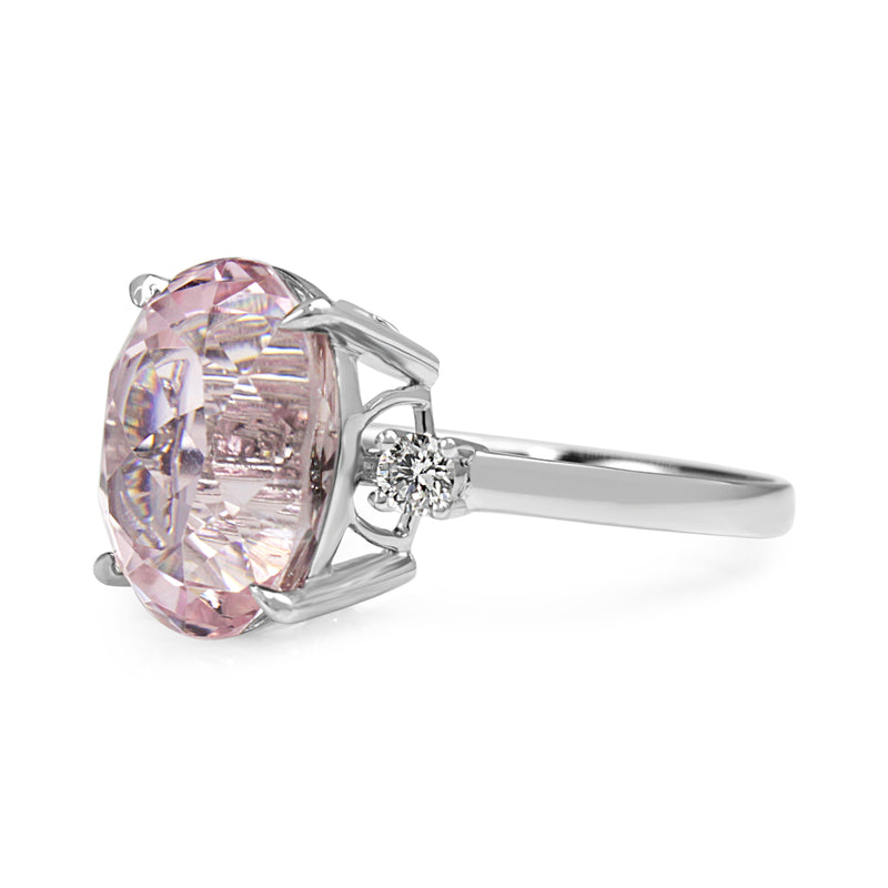 18ct White Gold Kunzite and Diamond 3 Stone Ring