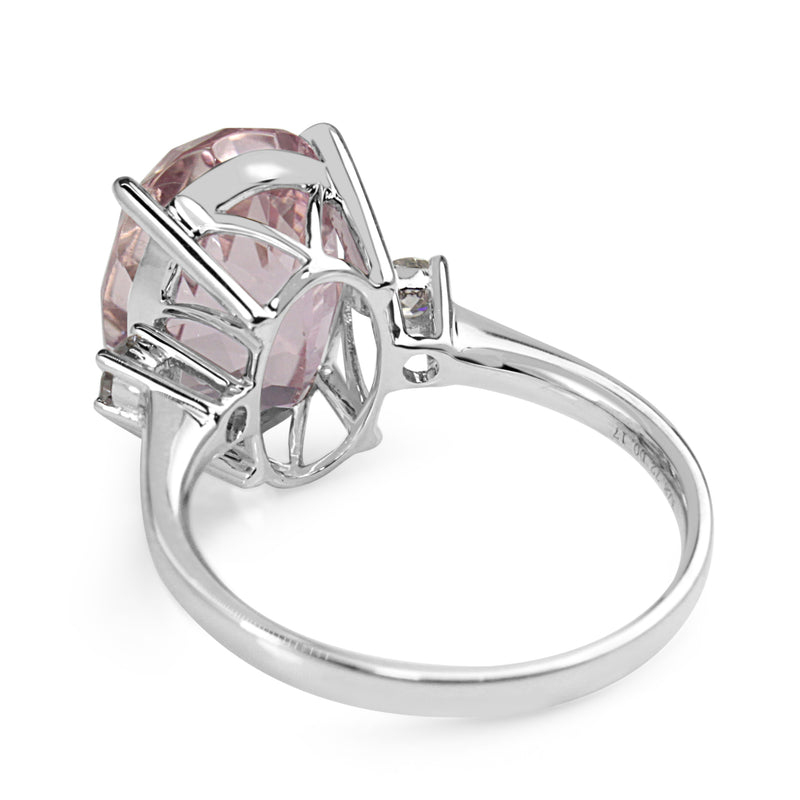 18ct White Gold Kunzite and Diamond 3 Stone Ring