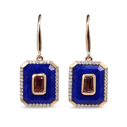 9ct Rose Gold Lapis, Tourmaline and Diamond Drop Earrings