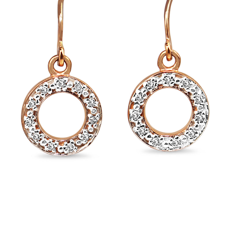 9ct Rose and White Gold Diamond Circle Drop Earrings