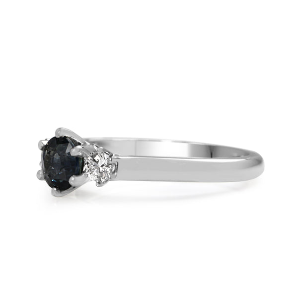 18ct White Gold Sapphire and Diamond 3 Stone Ring